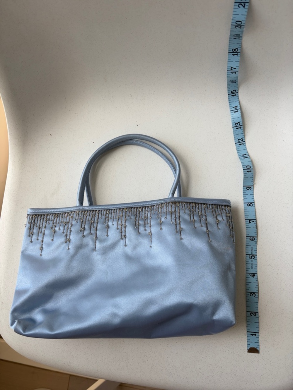 Y2K Vintage Light Blue Satin Beaded Fringe Shoulder Bag mermaid 🧜‍♀️